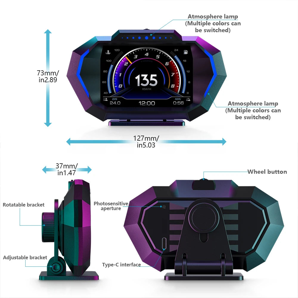 Affichage tête haute OBD + GPS HUD P24